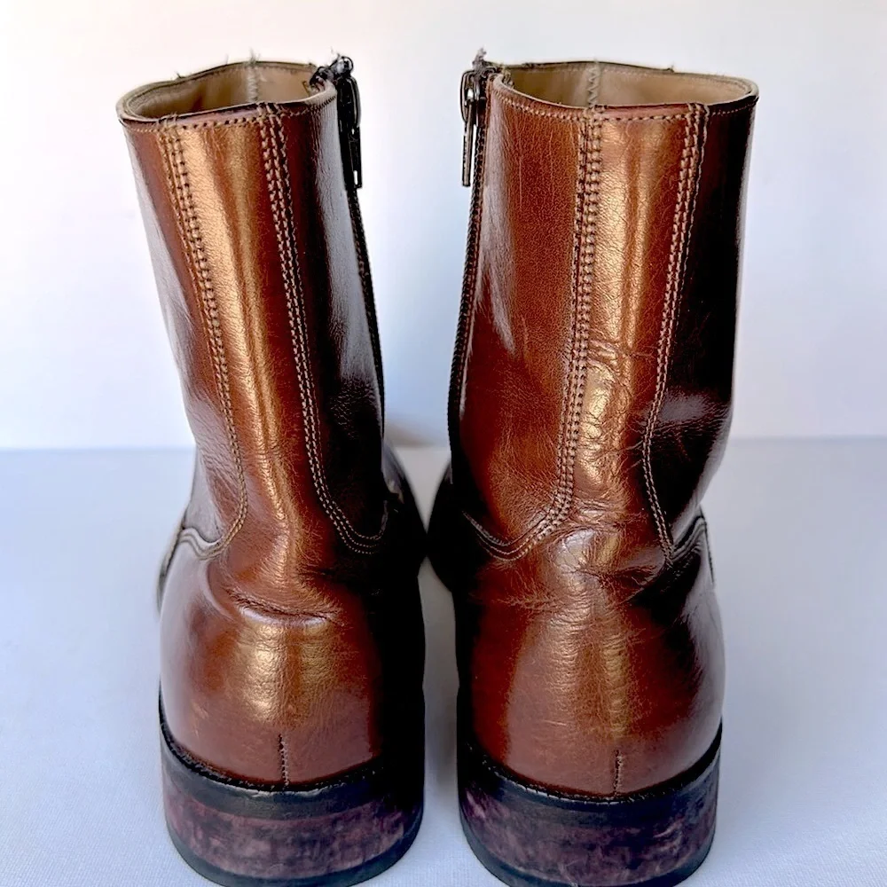 Vintage Florsheim Brown Leather Zip Up Square Toe Chelsea Boots Size 9 1/2 mens